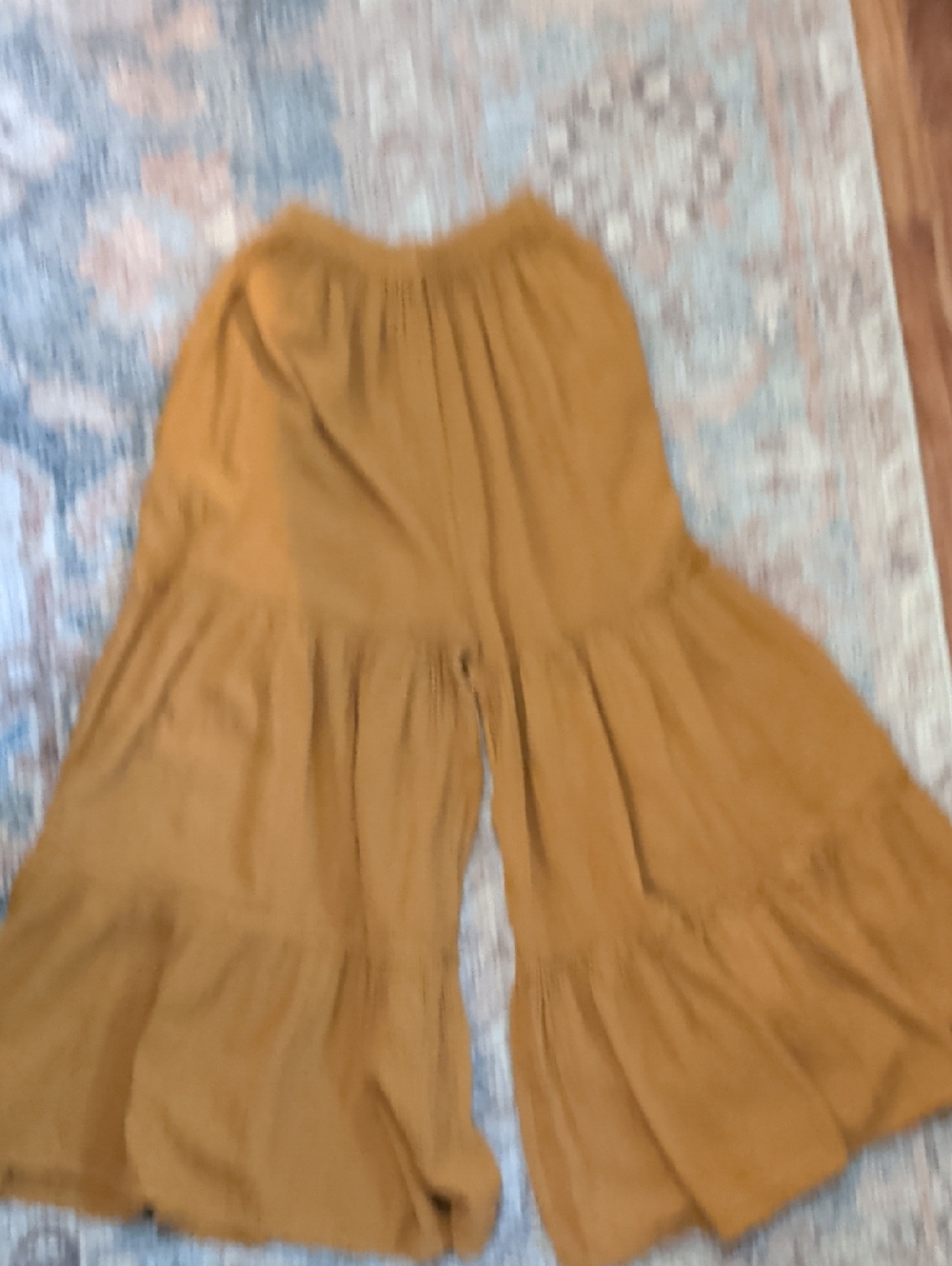Mustard Saffron Flowy Tiered Wide-Leg Pants in Mustard